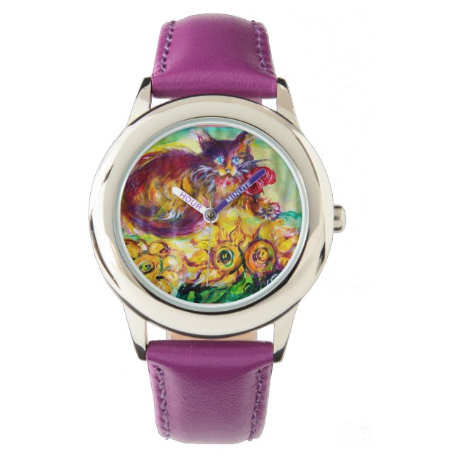 RELOJ DE PULSERA CAT CON RIBÓN ROJO Y FLORES (Anverso)