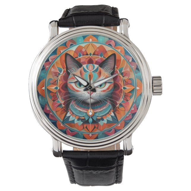 Reloj De Pulsera Cat Mandala (Anverso)