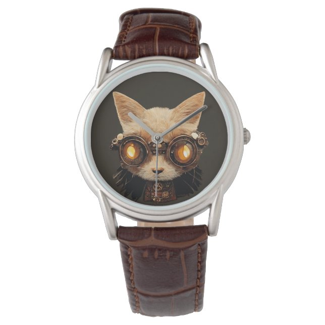 Reloj De Pulsera Cat Steampunk Retro Gótico Retro Kitty Retrato (Anverso)