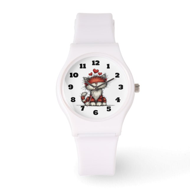 Reloj De Pulsera Cat with Red Hearts Cute and Fun (Anverso)