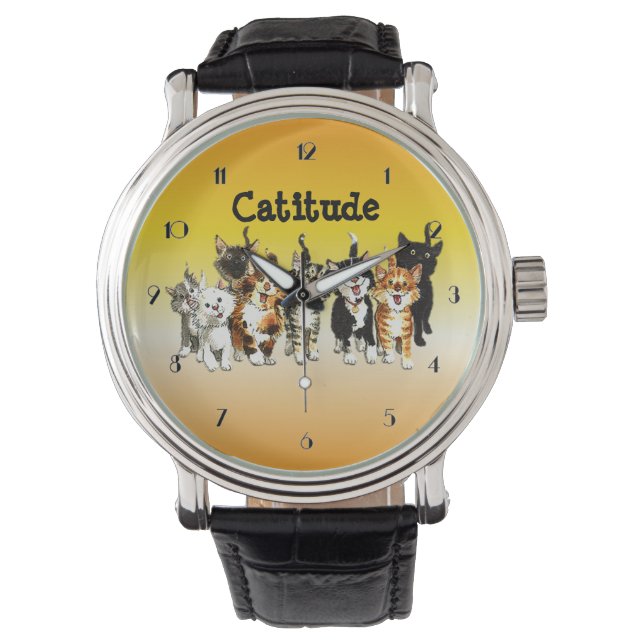 Reloj De Pulsera Catitude Cute Kitty Cats Writing Watch (Anverso)