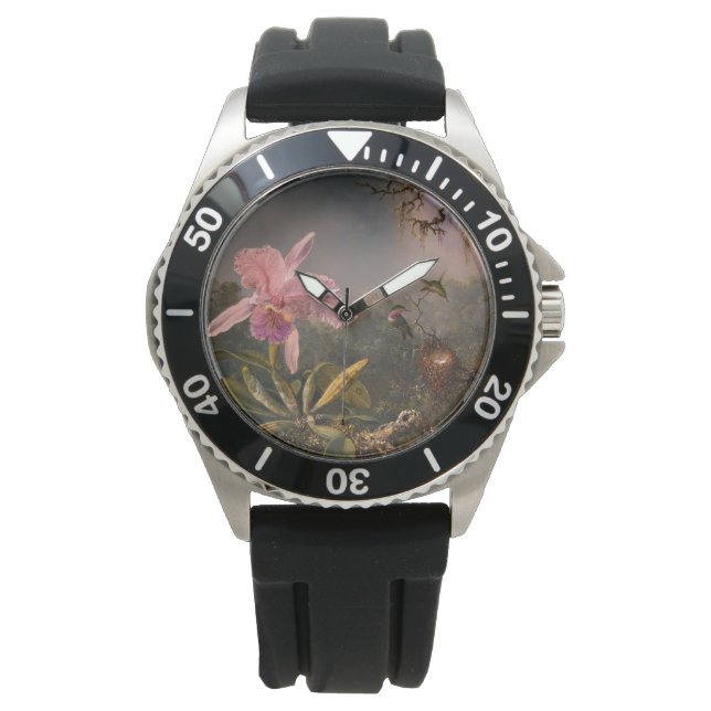 Reloj De Pulsera Cattleya Orchid y tres Hummingbirds (Cabeza) (Anverso)