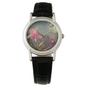 Reloj De Pulsera Cattleya Orchid y tres Hummingbirds Heade