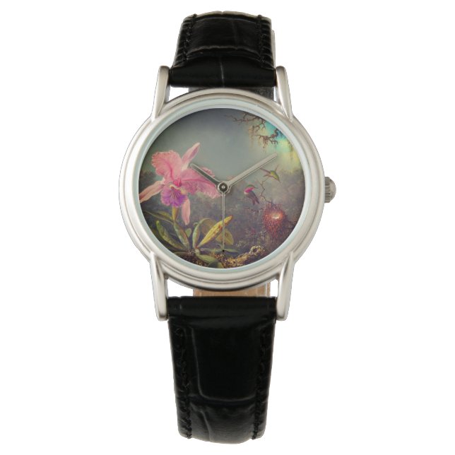Reloj De Pulsera Cattleya Orchid y tres Hummingbirds Heade (Anverso)