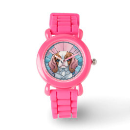 Reloj De Pulsera Cavalier King Charles Pastel Vidrio Manchado Rosa