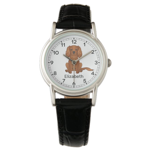 Reloj De Pulsera Cavalier King Charles Spaniel rubí & Nombre (Anverso)