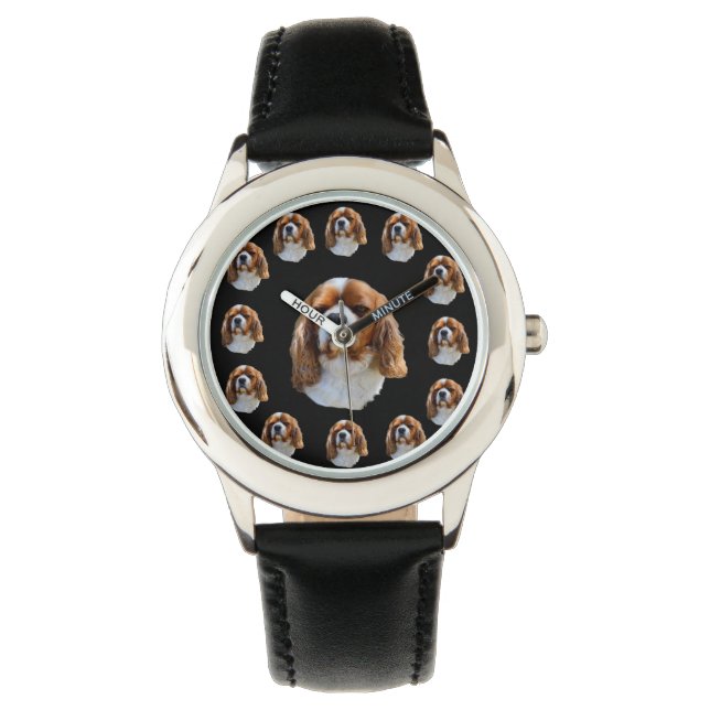Reloj De Pulsera Cavalier Spaniel Dog Face Pattern, cuero infantil (Anverso)