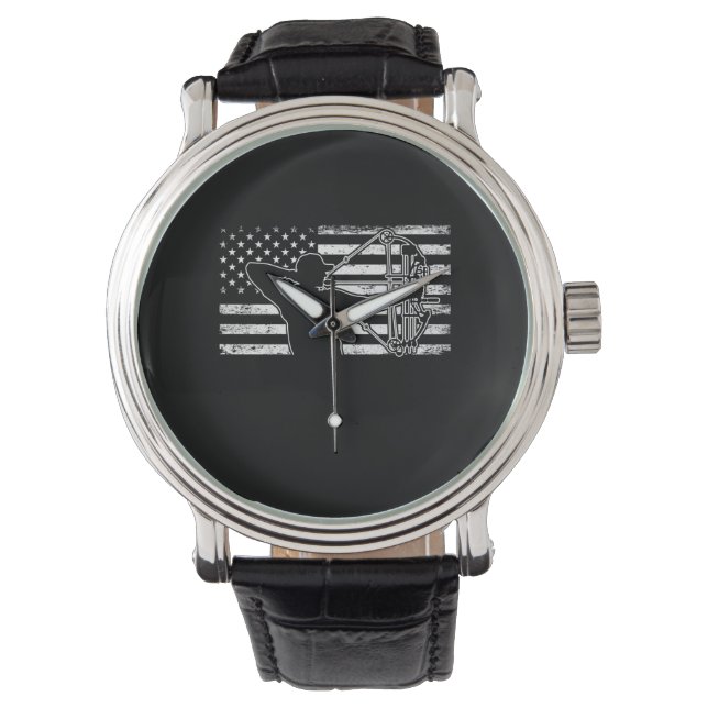 Reloj De Pulsera Caza Arquero Bandera Estadounidense Bote de caza (Anverso)