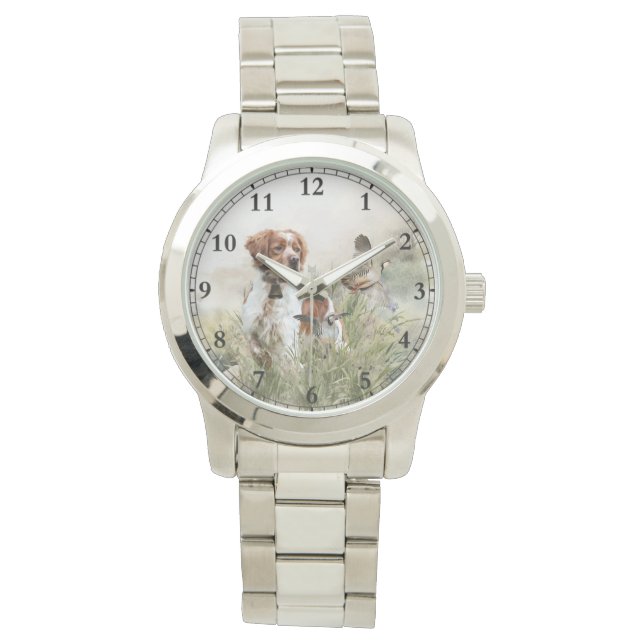 Reloj De Pulsera Cazando con un perro de Bretaña, arte (Anverso)