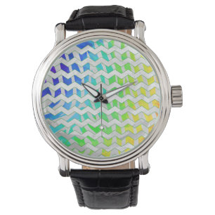 Reloj De Pulsera Cebra Chevron Arcoíris y Estampado Blanco