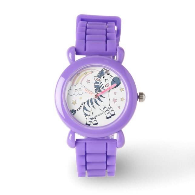 Reloj De Pulsera Cebra Personalizado adorable con arcoiris y estrel (Anverso)