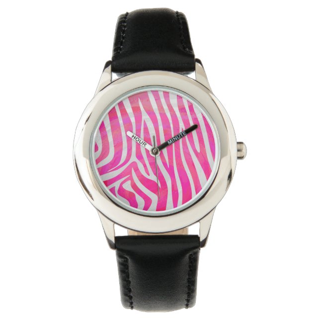 Reloj De Pulsera Cebra Rosa Fucsia y Estampado Blanco (Anverso)