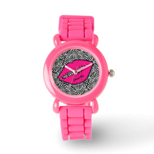 Reloj De Pulsera Cebra simple con labios rosados personalizados