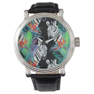 Reloj De Pulsera Cebra y modelo de flores exótico