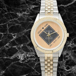 Reloj De Pulsera Celebración del 5° Aniversario del Boda de Madera<br><div class="desc">Celebra el 5º aniversario de los bodas de madera y un amor que pone a prueba el tiempo con este reloj elegante! Las elegantes letras negras y blancas sobre un fondo de grano de madera falso añaden un toque memorable a esta ocasión especial y a este hito. Personaliza con los...</div>