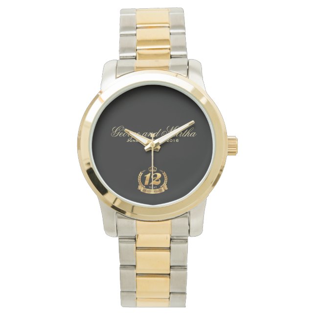 Reloj De Pulsera Celebrando el 12º aniversario. ¡Personalizable. (Anverso)