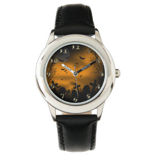 Reloj De Pulsera Cementerio de Halloween con murciélagos y lápidas
