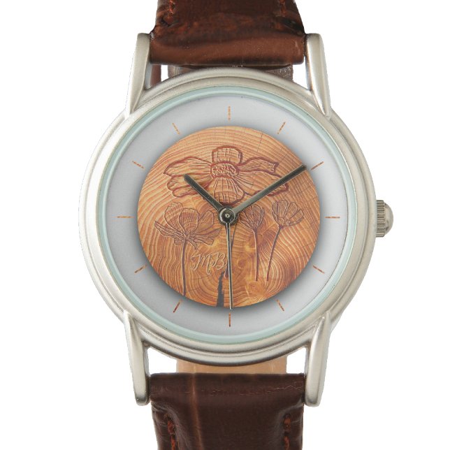 Reloj De Pulsera Centro de madera Monogramada y Floreciente Persona (Subido por el creador)