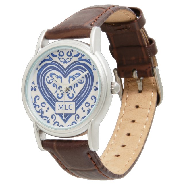 Reloj De Pulsera Cerámica del corazón azul y blanco bonito - inicia (Angular)