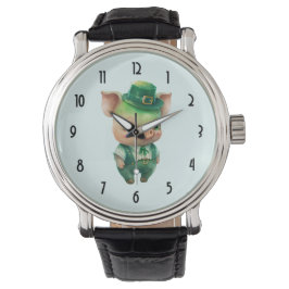 Reloj De Pulsera Cerdo de cuento de hadas verde lindo con atuendo b