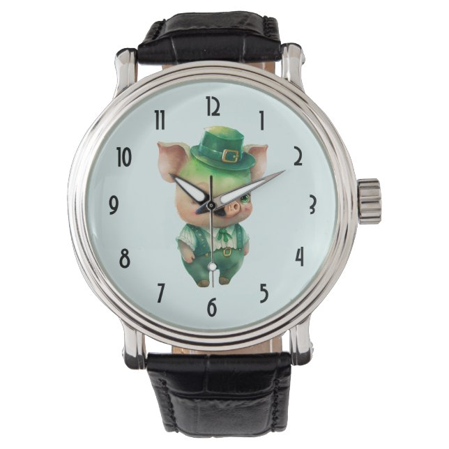 Reloj De Pulsera Cerdo de cuento de hadas verde lindo con atuendo b (Anverso)