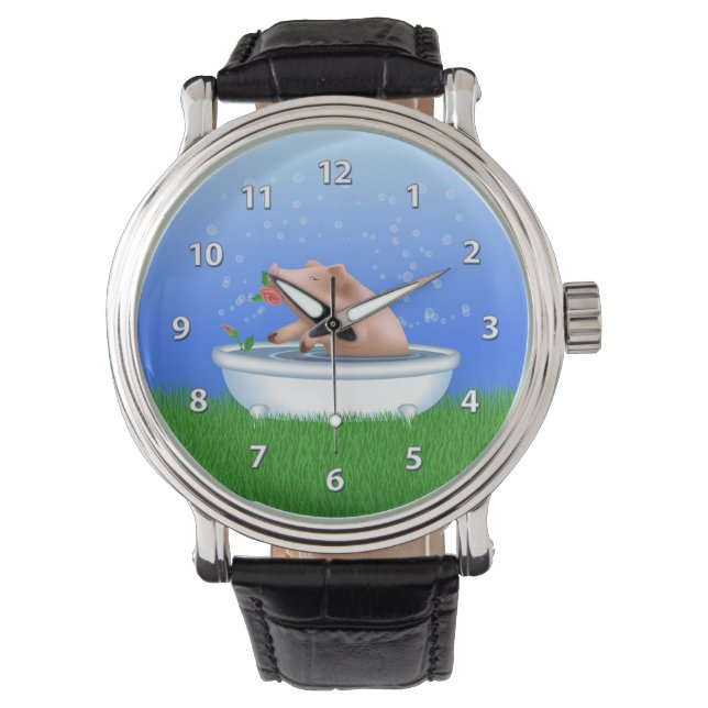 Reloj De Pulsera Cerdo en baño (Anverso)
