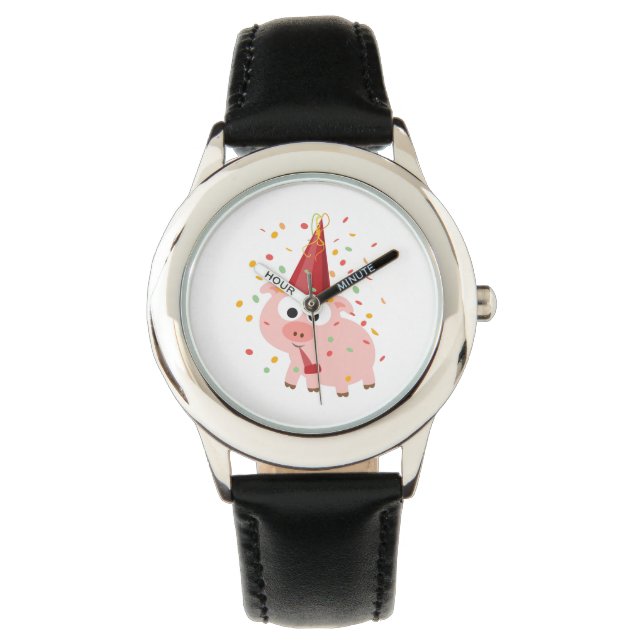 Reloj De Pulsera Cerdo Fiesta Confetti (Anverso)