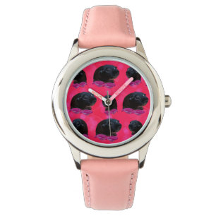 Reloj De Pulsera Cerdos De Guinea Negra Sobre Rosas Rosa De Bonito