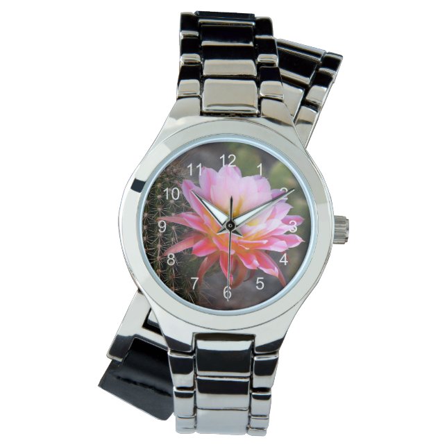 Reloj De Pulsera Cereus en el florecimiento del Cactus Rosado (Anverso)