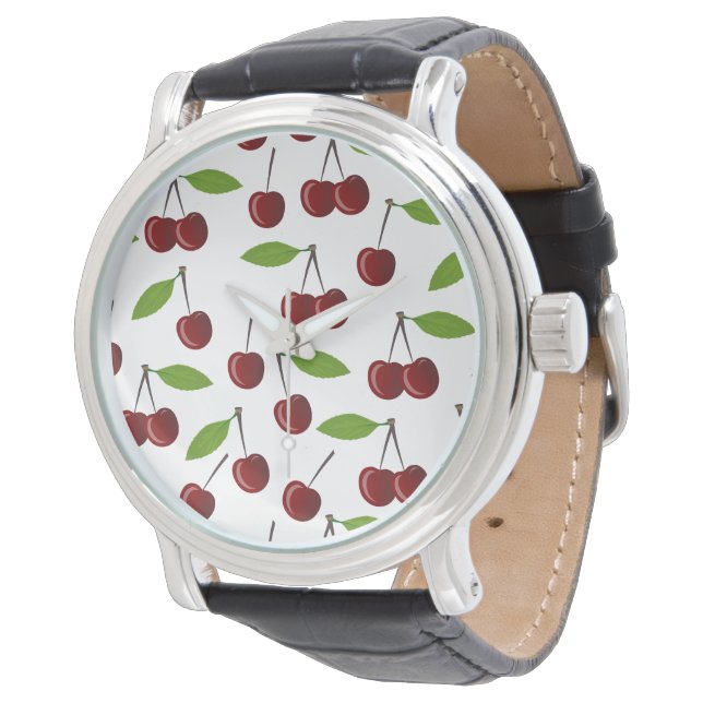 Reloj De Pulsera Cereza Roja, Patrón De Cerezas, Hojas, Fruta (Angular)
