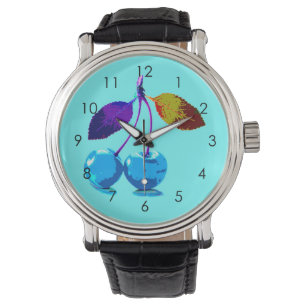 Reloj De Pulsera Cerezas azules brillantes