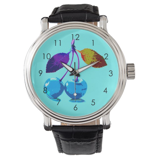 Reloj De Pulsera Cerezas azules brillantes (Anverso)