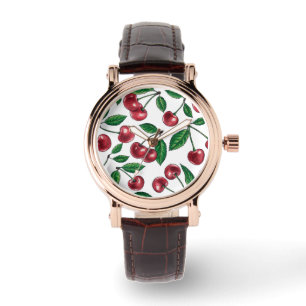 Reloj De Pulsera Cerezas rojas en blanco