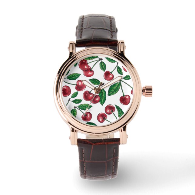 Reloj De Pulsera Cerezas rojas en blanco (Anverso)