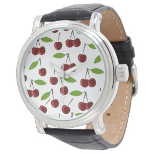 Reloj De Pulsera Cerezo Rojo, Patrón De Cerezas, Hojas, Fruta