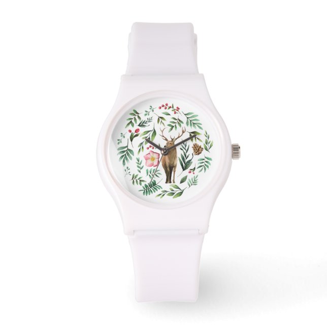 Reloj De Pulsera Cernera acuarela con flores y hojas (Anverso)