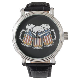 Reloj De Pulsera Cerveza 4 de julio bandera americana estadounidens