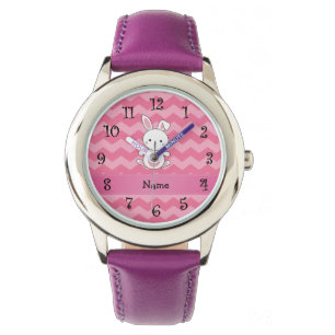 Reloj De Pulsera Cevrys rosa de conejo de nombres personalizados