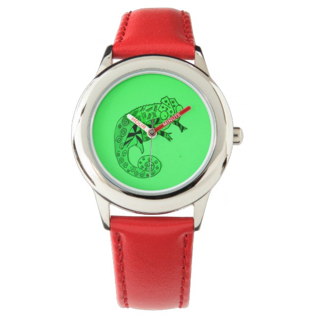Reloj De Pulsera Chameleon de tinta verde (Anverso)