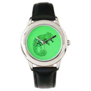 Reloj De Pulsera Chameleon de tinta verde para niños negros
