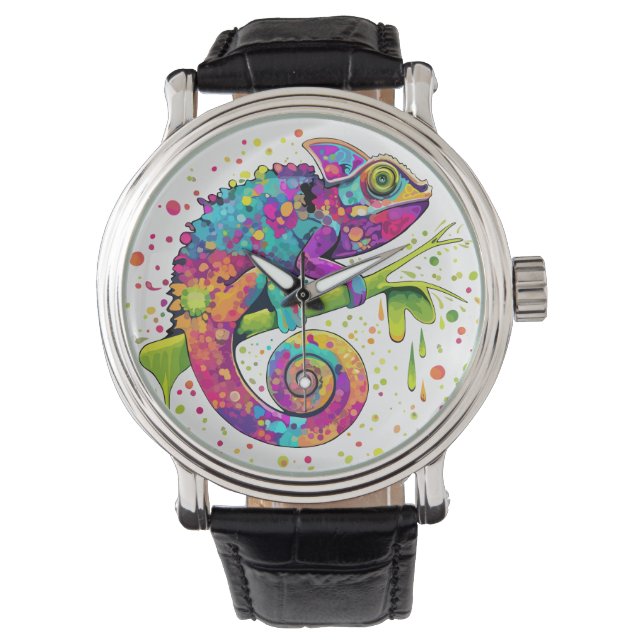 Reloj De Pulsera Chameleon Paint Stains Watercolor Style (Anverso)