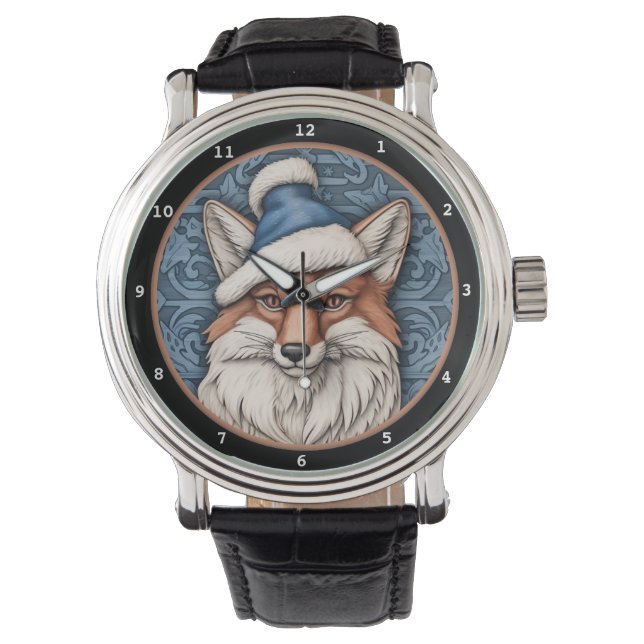 Reloj De Pulsera Charming Fox Blue Christmas Hat Image (Anverso)