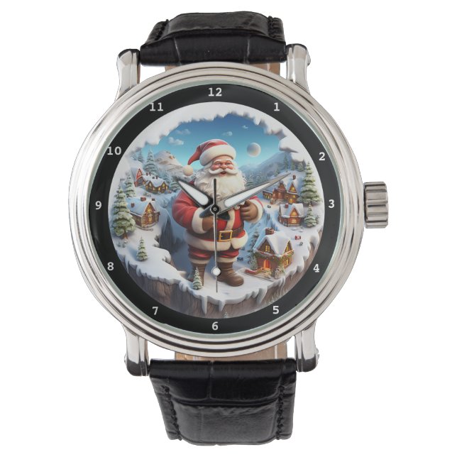Reloj De Pulsera Cheerful Santa Snowy Village (Anverso)