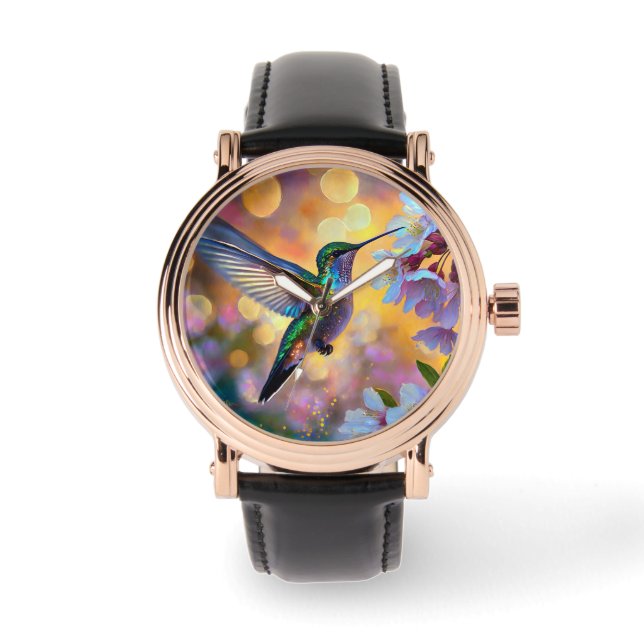 Reloj De Pulsera Cherry Blossom Fantasy Hummingbird (Anverso)