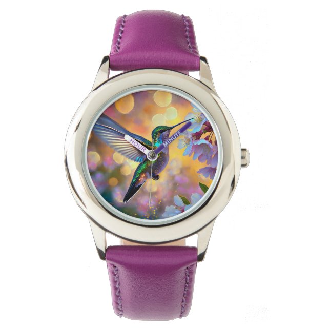 Reloj De Pulsera Cherry Blossom Fantasy Hummingbird (Anverso)