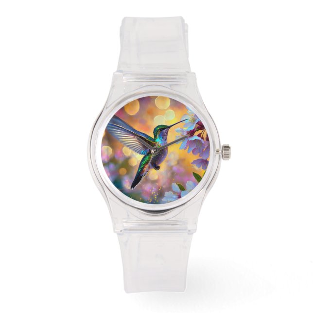 Reloj De Pulsera Cherry Blossom Fantasy Hummingbird (Anverso)