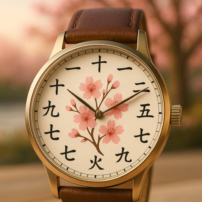 Reloj De Pulsera Cherry Blossom Kanji Clock Face Design (Subido por el creador)