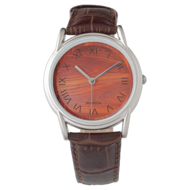 Reloj De Pulsera Cherry wood texture custom monogram. (Anverso)