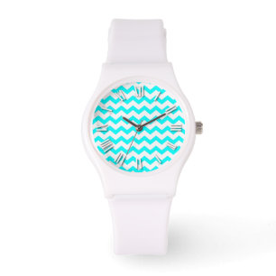Reloj De Pulsera Chevron Aqua Zags Zig Zig Verde azulados y blancos