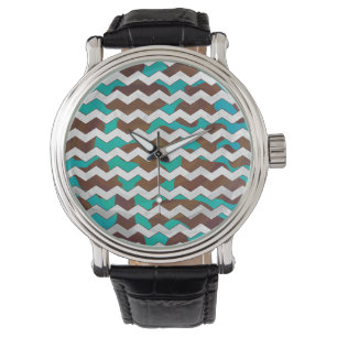 Reloj De Pulsera Chevron Cow Brown e impresión Verde azulada